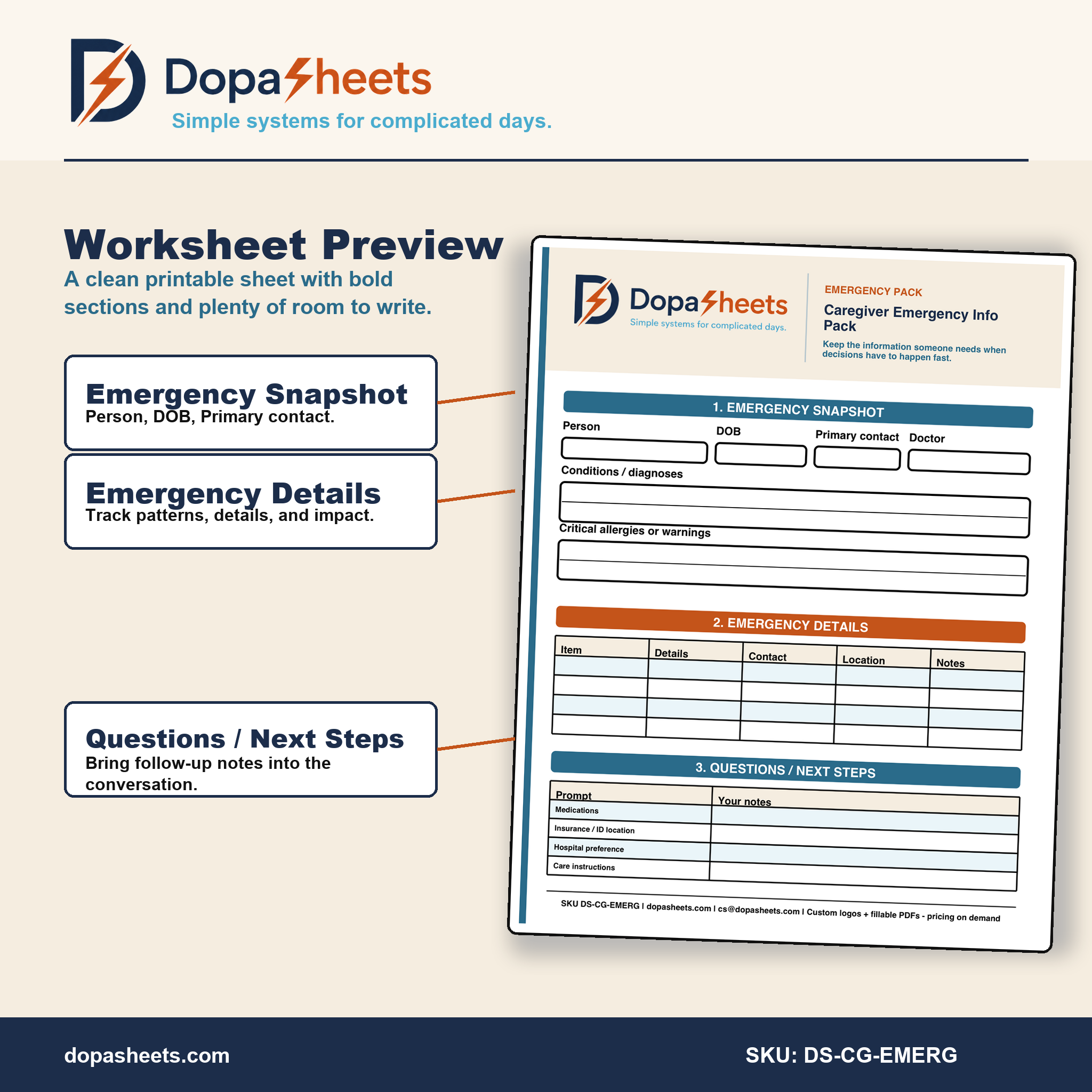 Caregiver Emergency Info Pack