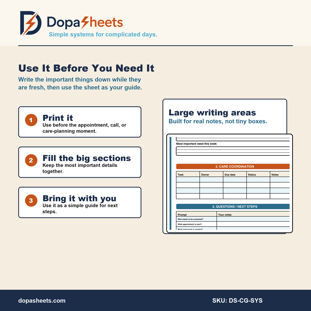Printable Caregiver System Workbook — Care Coordination Planner for Family Caregivers
