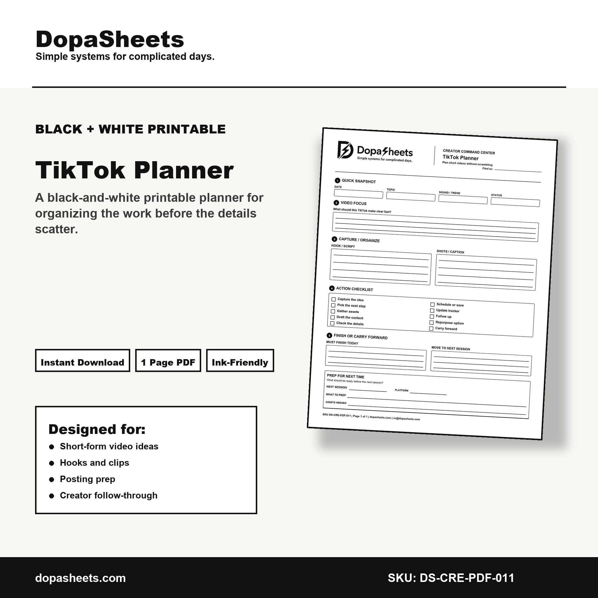 Printable TikTok Planner — TikTok Video Planning Sheet for Creators