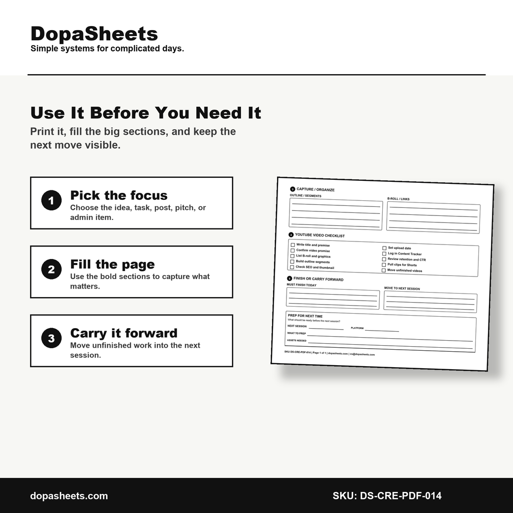 Printable YouTube Video Planner — Long Form Video Planning & Outline Sheet
