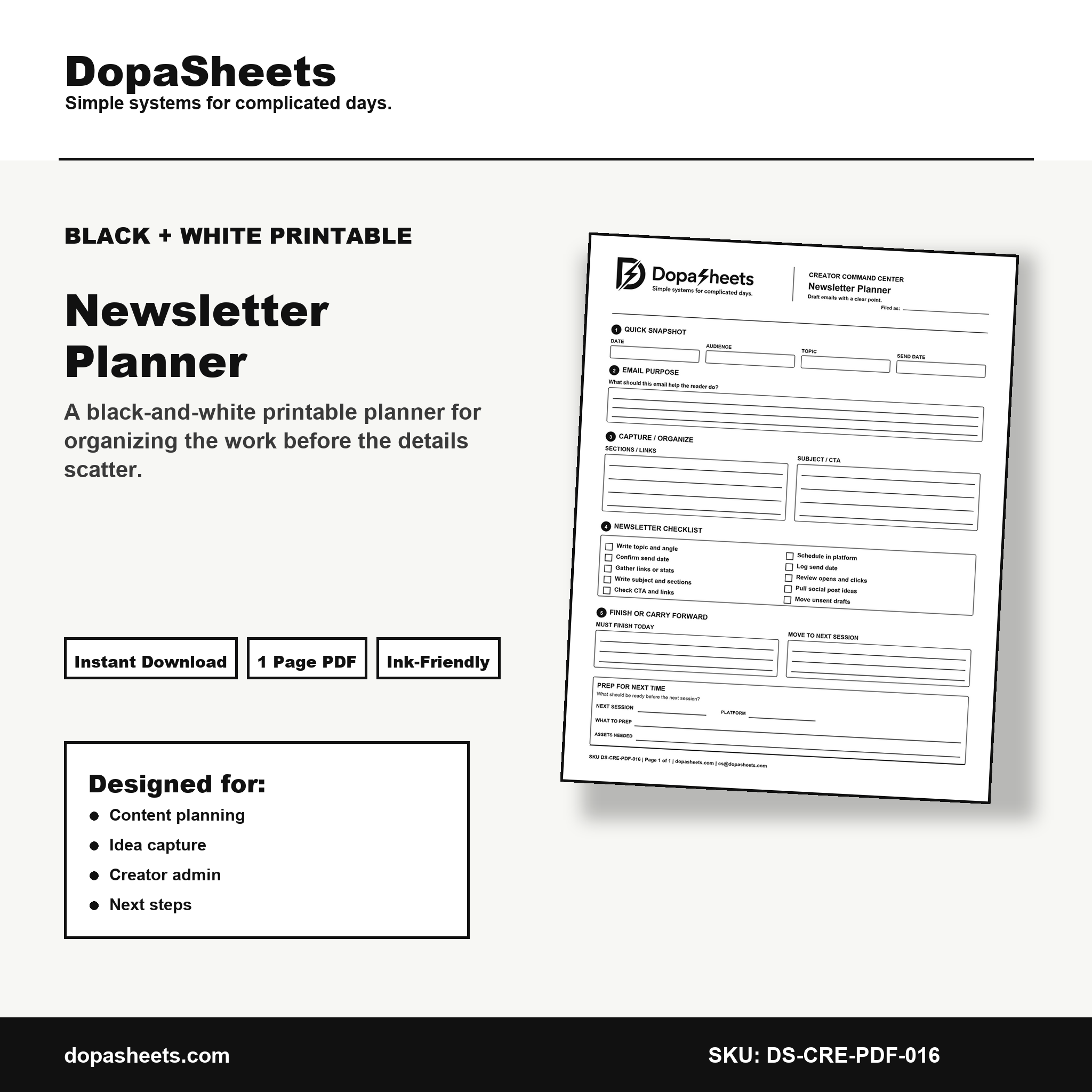 Printable Newsletter Planner — Email Newsletter Planning Sheet for Creators