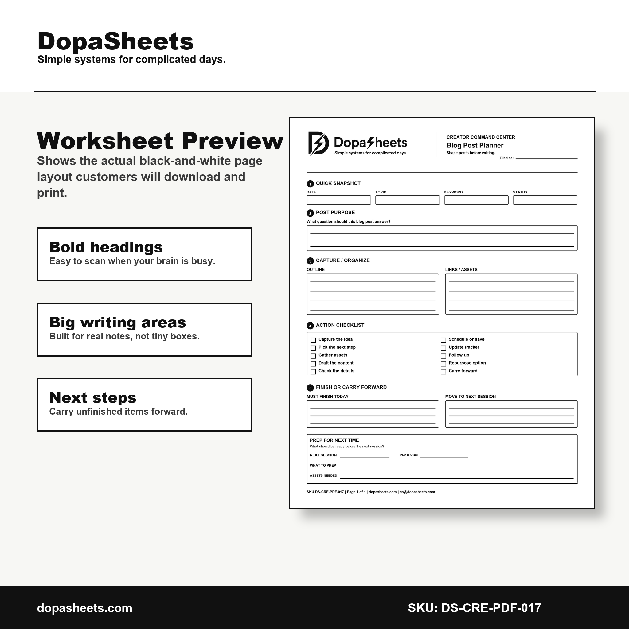 Printable Blog Post Planner — Blog Writing & Outline Planning Sheet