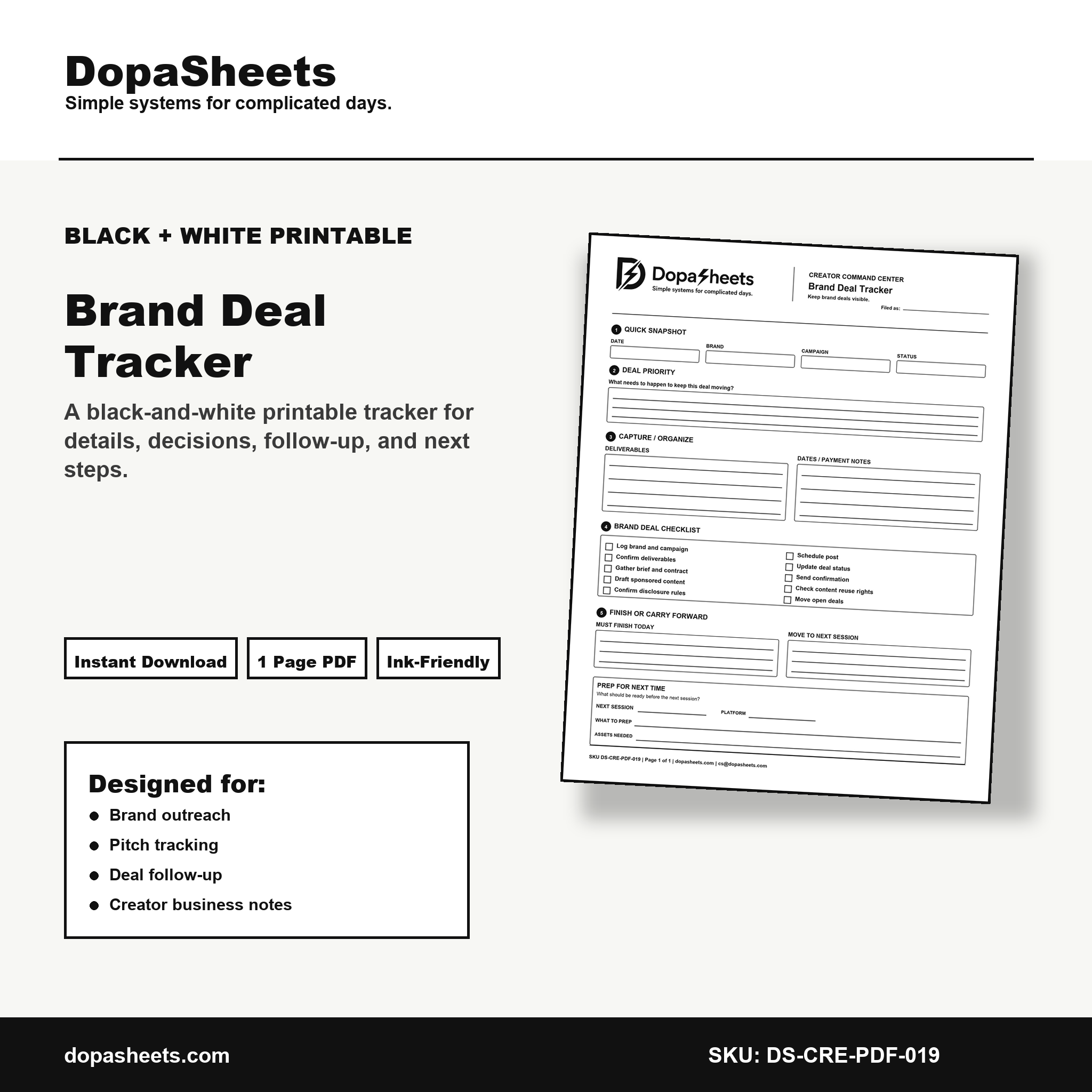 Printable Brand Deal Tracker — Sponsorship & Brand Deal Management Sheet
