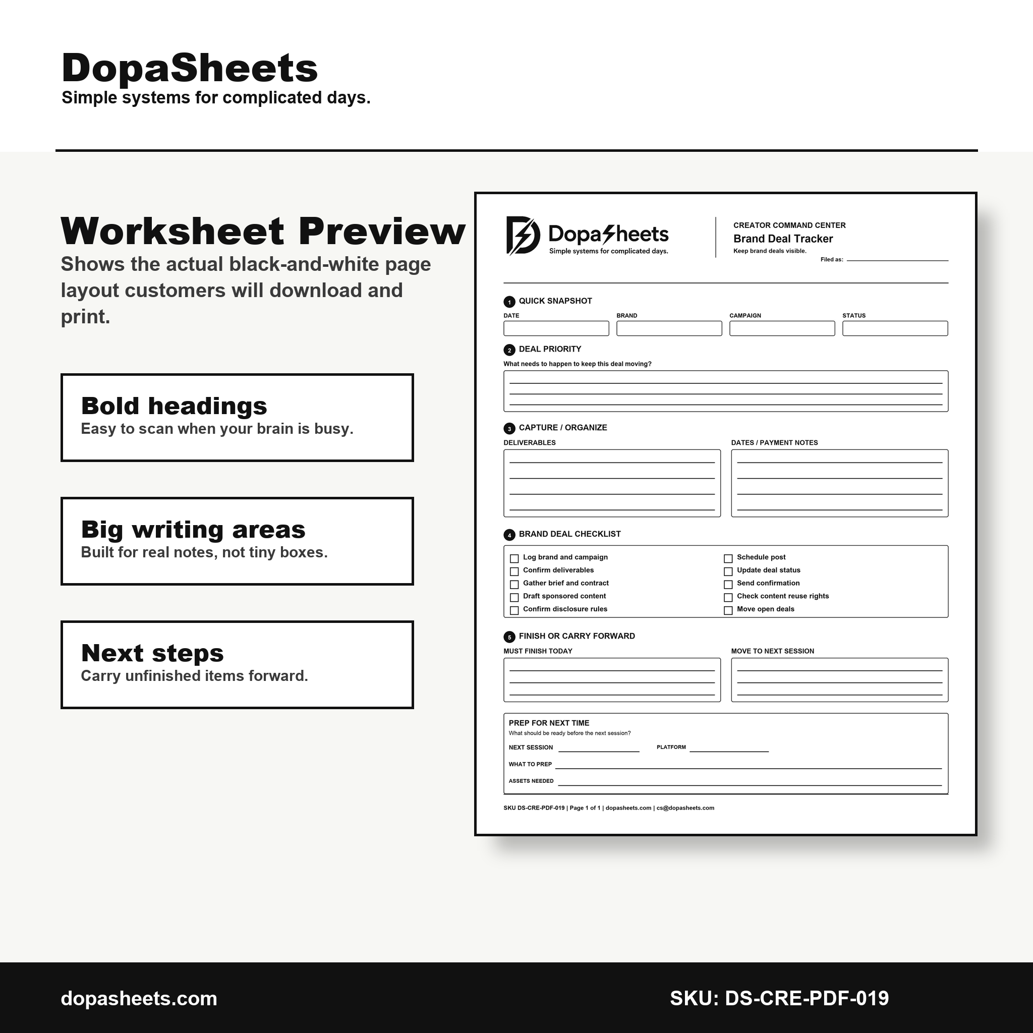 Printable Brand Deal Tracker — Sponsorship & Brand Deal Management Sheet