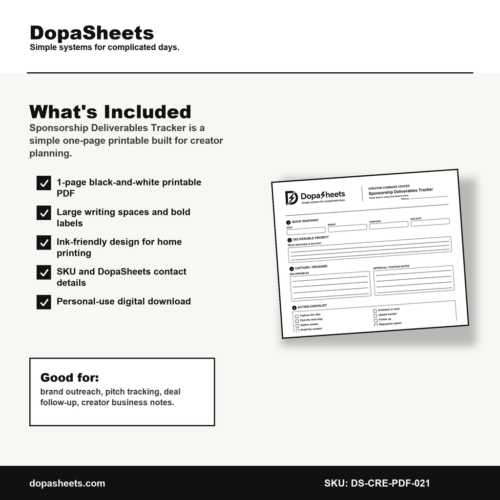 Printable Sponsorship Deliverables Tracker — Campaign Deliverable & Deadline Planner