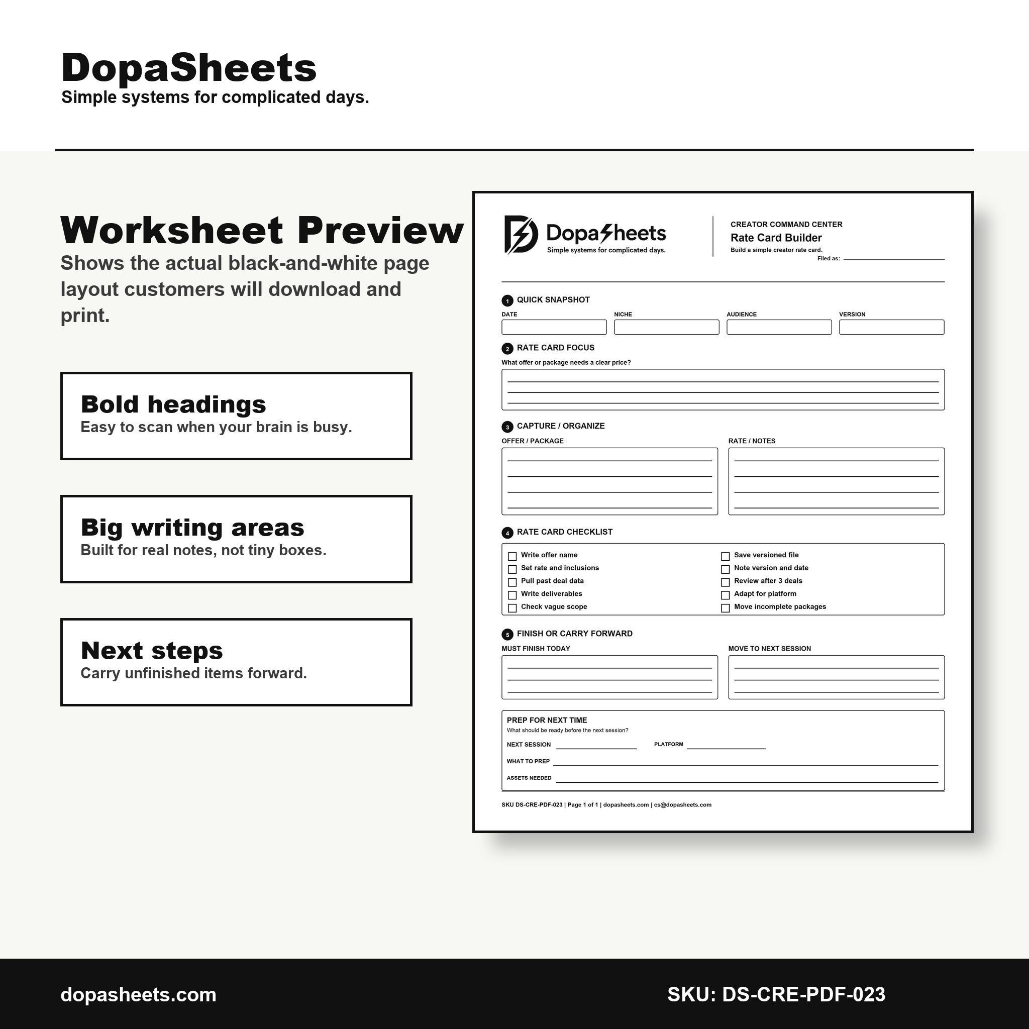 Printable Rate Card Builder — Creator Pricing & Package Planning Sheet