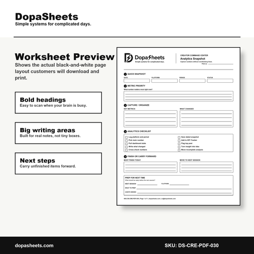 Printable Analytics Snapshot — Social Media Metrics Tracker for Content Creators