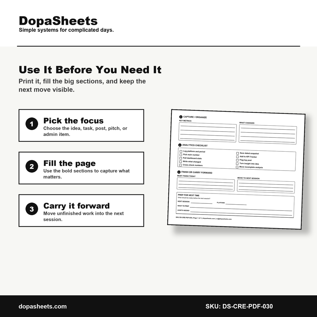 Printable Analytics Snapshot — Social Media Metrics Tracker for Content Creators