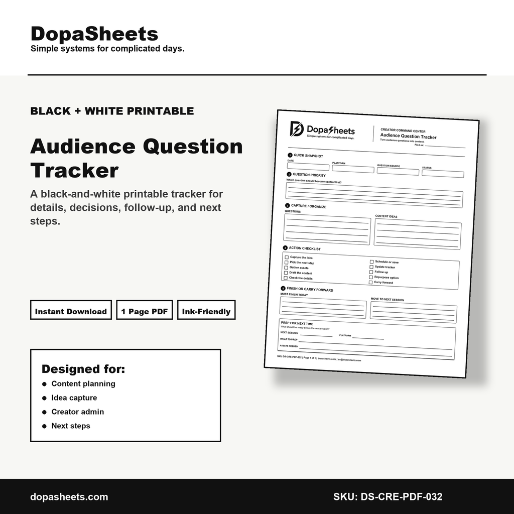 Printable Audience Question Tracker — Turn Audience Questions Into Content Ideas