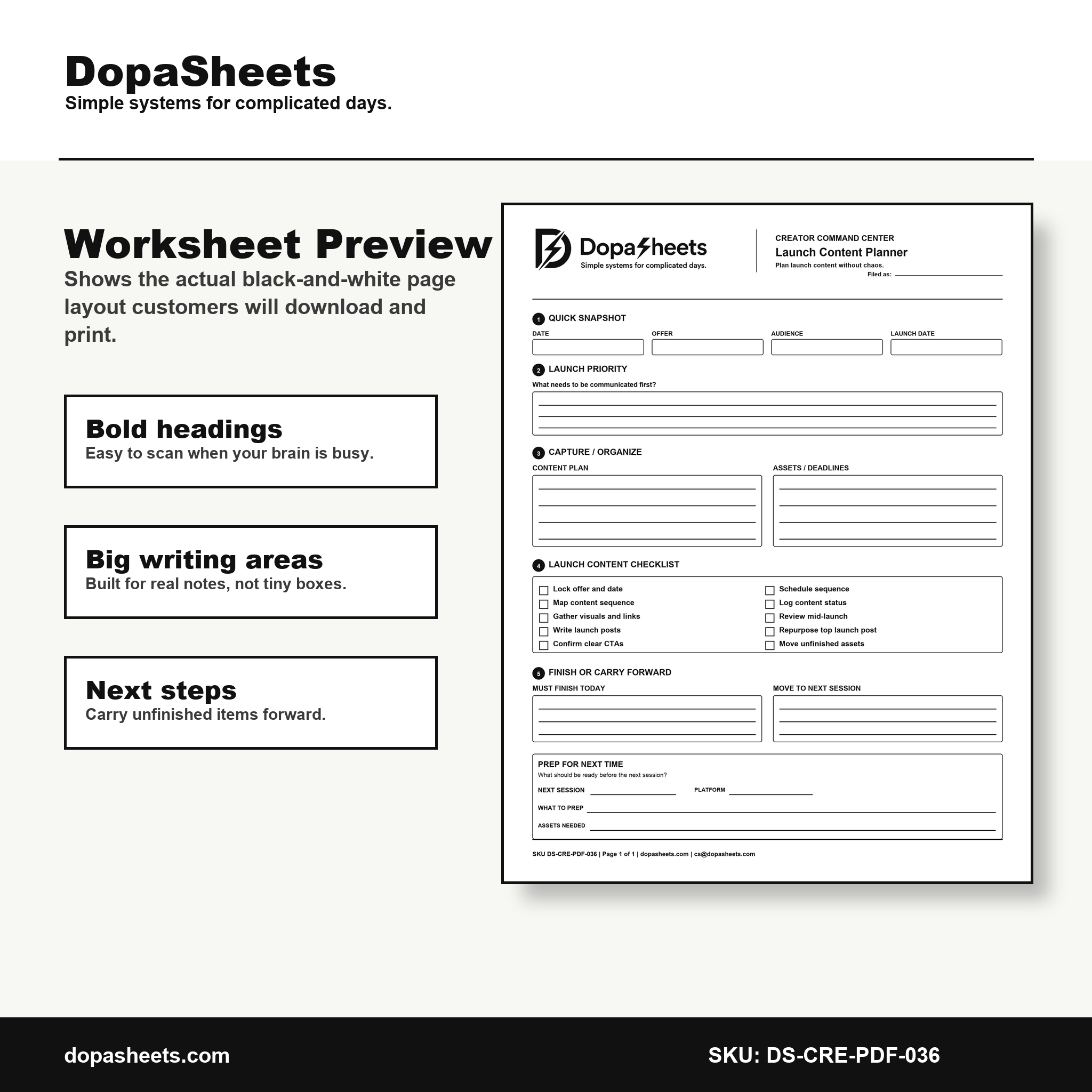 Printable Launch Content Planner — Product Launch Content Planning Sheet