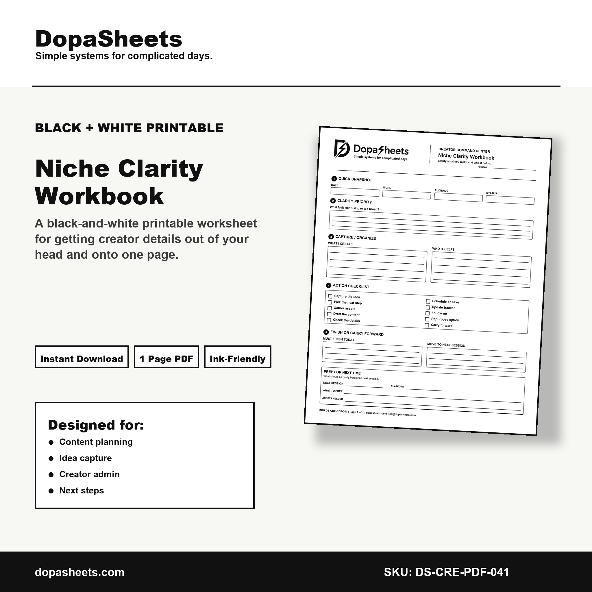 Printable Niche Clarity Workbook — Content Niche & Audience Clarity Sheet for Creators