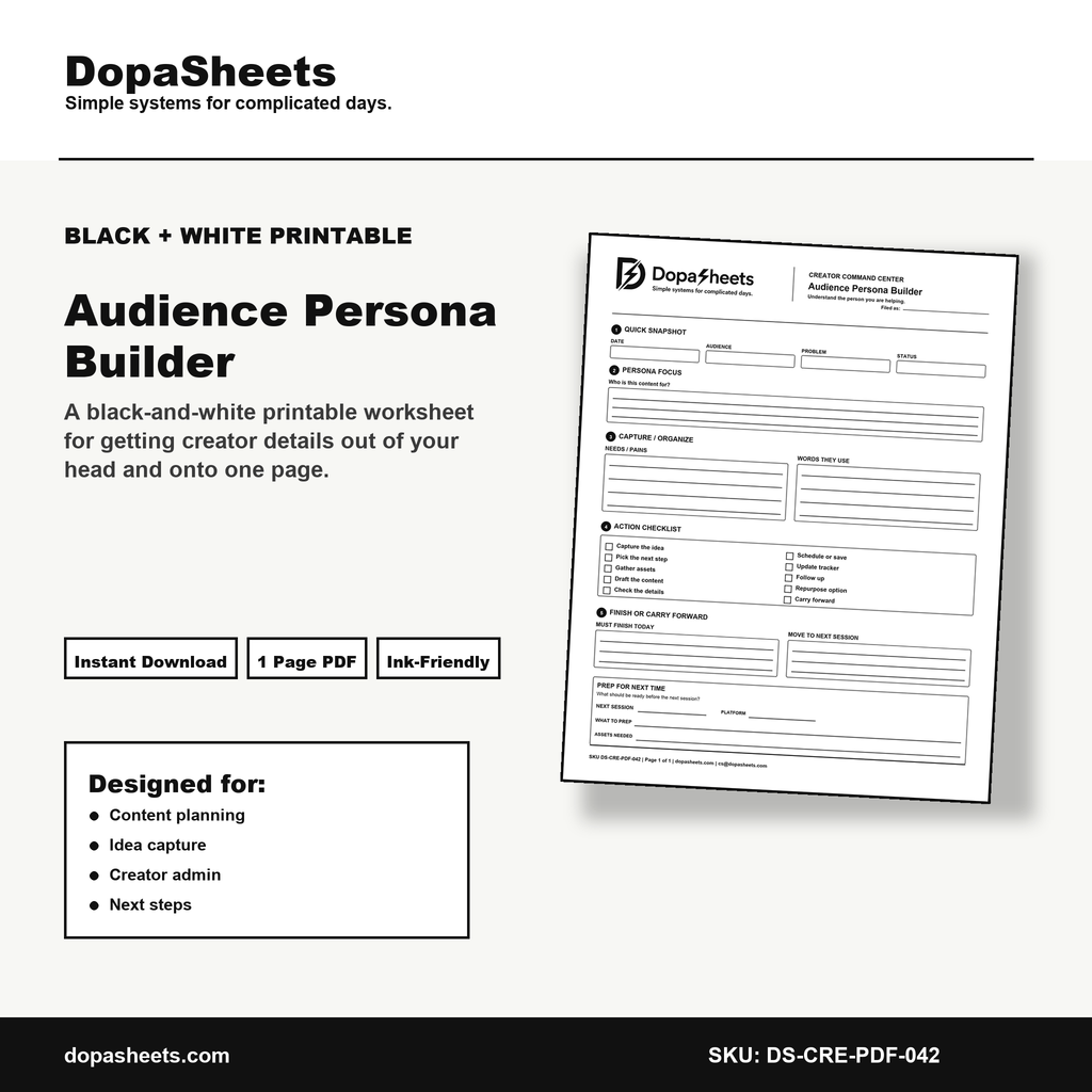 Printable Audience Persona Builder — Target Audience Clarity Sheet for Content Creators