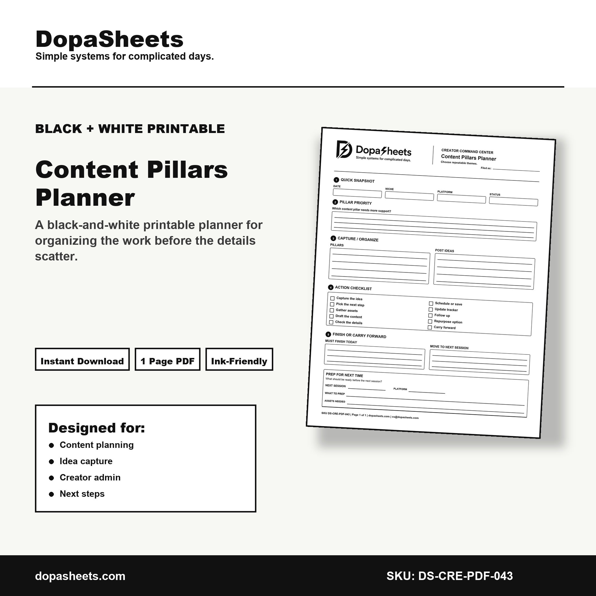 Printable Content Pillars Planner — Content Strategy & Pillar Planning Sheet