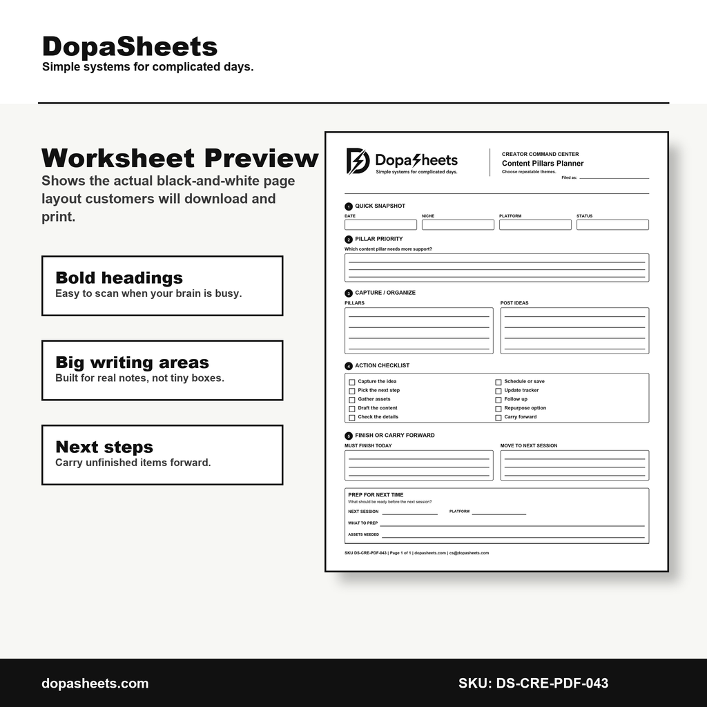 Printable Content Pillars Planner — Content Strategy & Pillar Planning Sheet