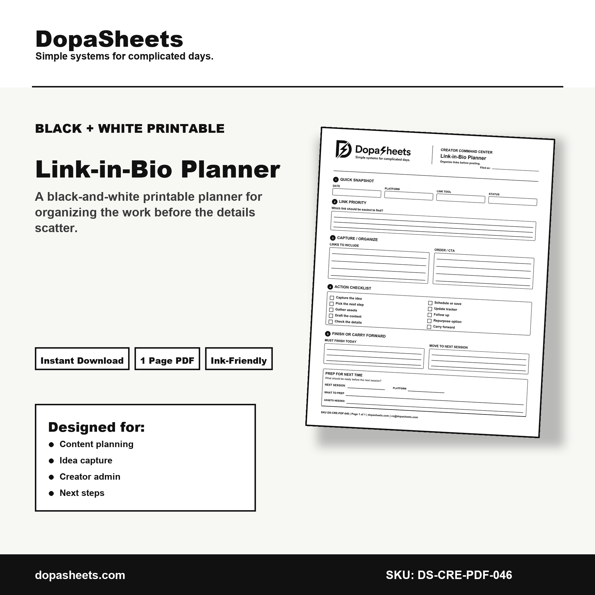 Printable Link-in-Bio Planner — Link in Bio Strategy & Organization Sheet