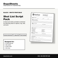 Printable Shot List Script Pack — Video Shot List & Script Planning Sheet for Creators