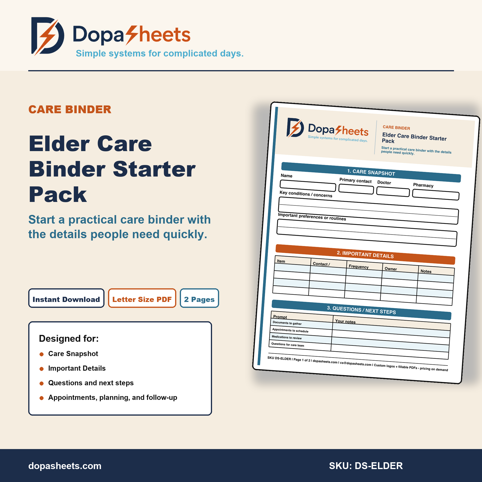 Printable Elder Care Binder Starter — Medical Organizer for Family Caregivers