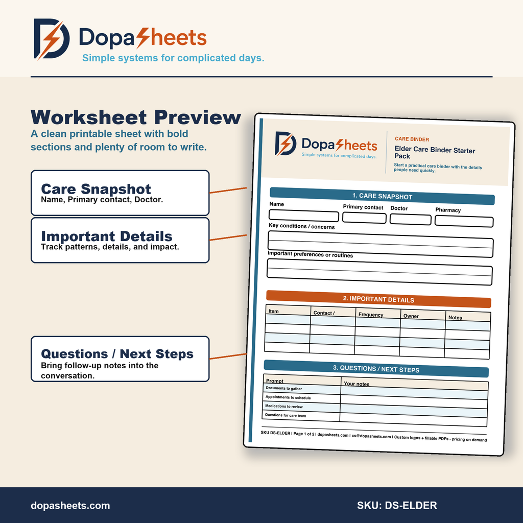 Printable Elder Care Binder Starter — Medical Organizer for Family Caregivers