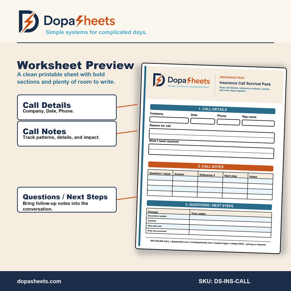 Printable Insurance Call Tracker — Prior Authorization & Claim Follow-Up Sheet