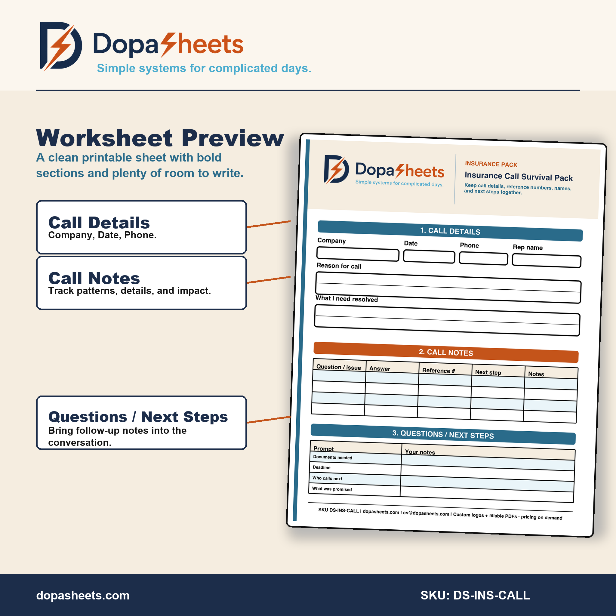 Printable Insurance Call Tracker — Prior Authorization & Claim Follow-Up Sheet