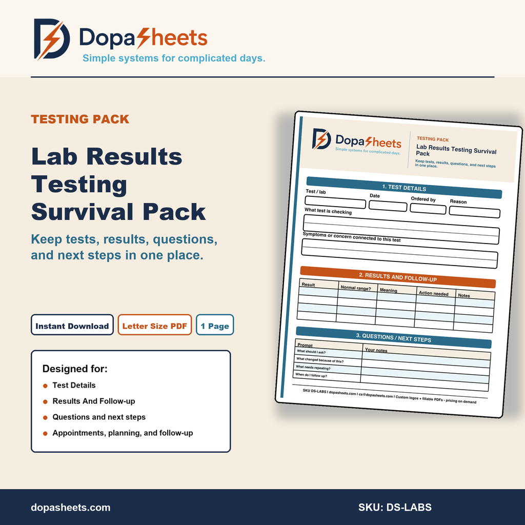 Printable Lab Results Tracker — Blood Work & Medical Test Follow-Up Sheet
