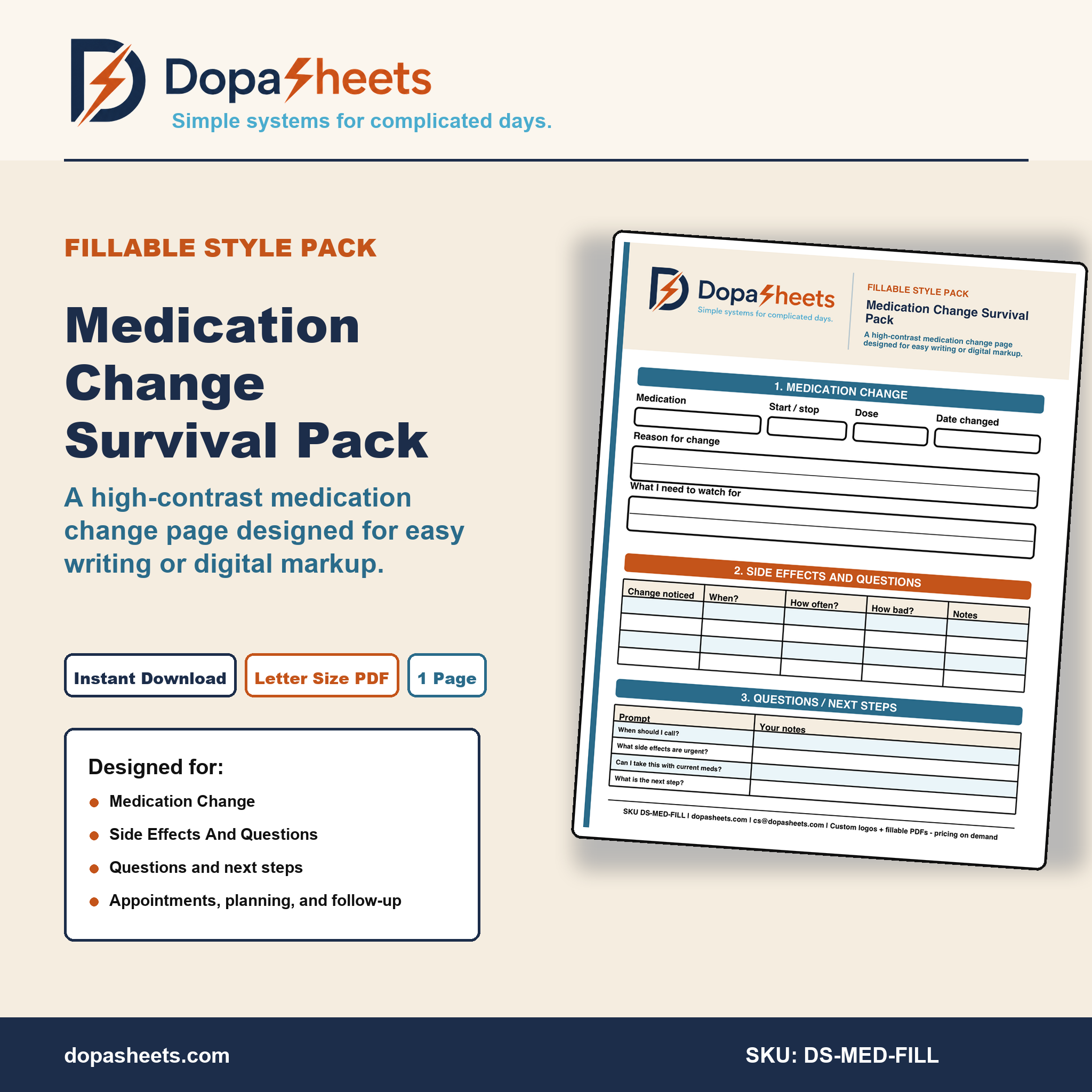 Medication Change Survival Pack - Fillable Style