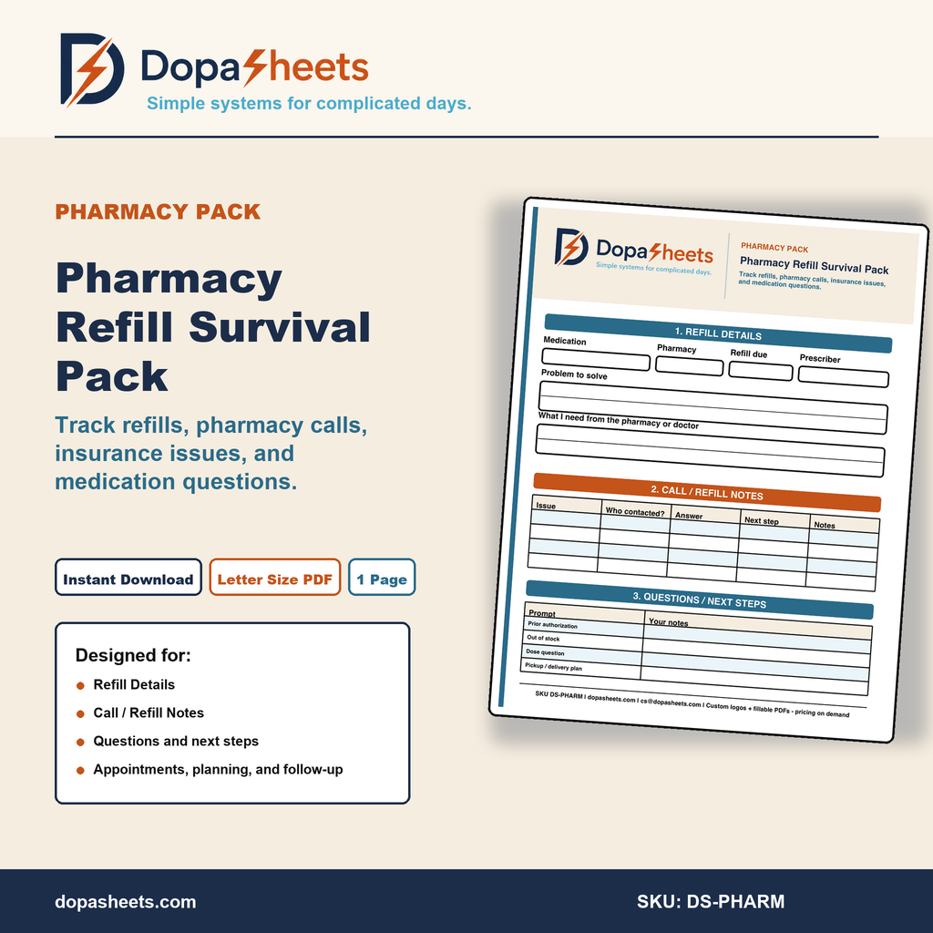 Printable Pharmacy Refill Tracker — Prior Authorization & Medication Refill Planner