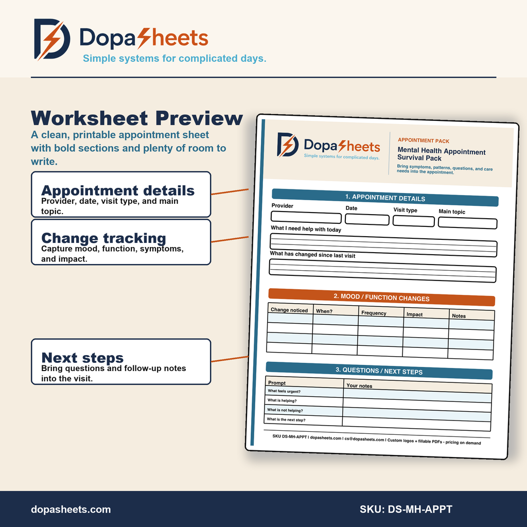 Mental Health Appointment Prep Sheet — Printable Therapy Visit Planner