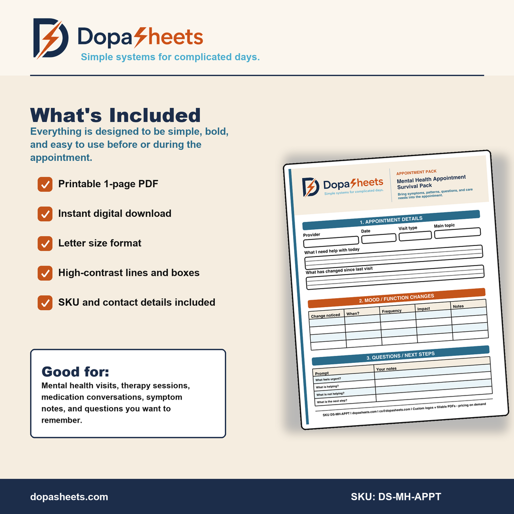Mental Health Appointment Prep Sheet — Printable Therapy Visit Planner